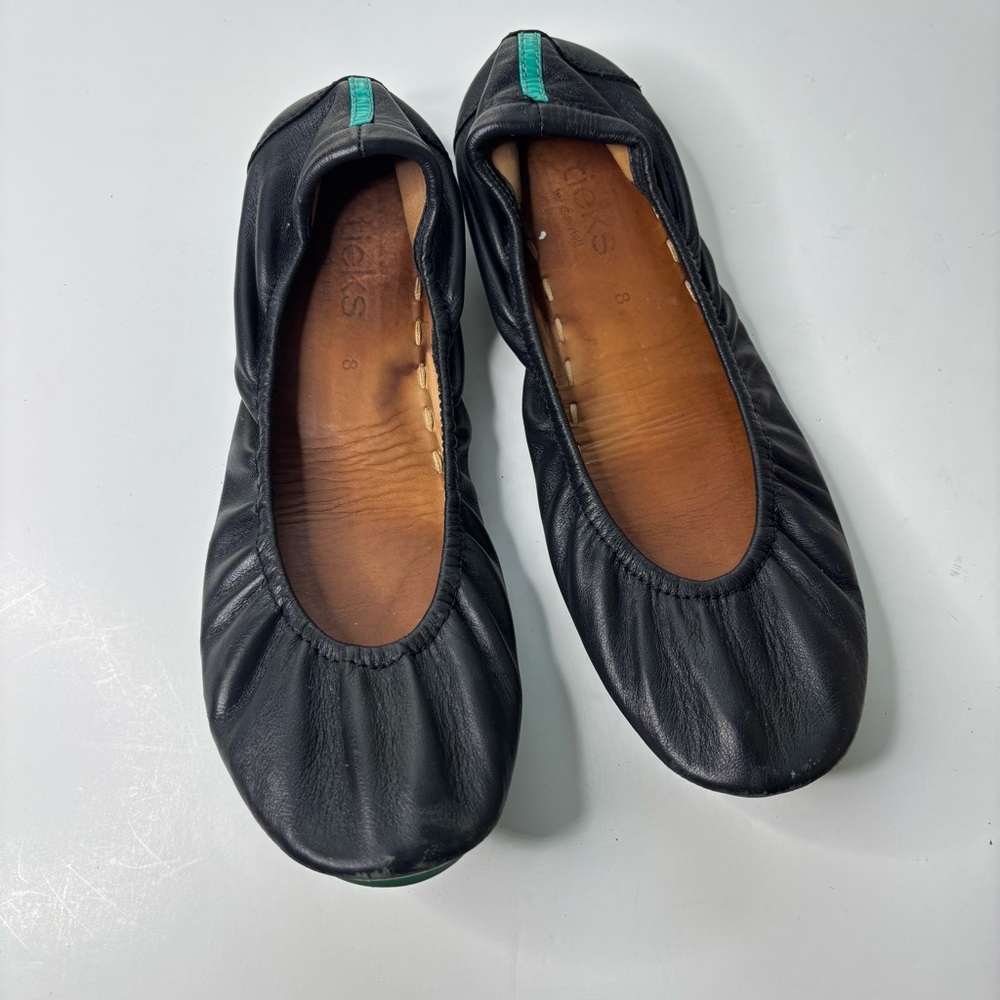 TIEKS by Gavrieli‎ Black Leather Flat Ballet Shoes Foldable Size 8 Women’s SH5